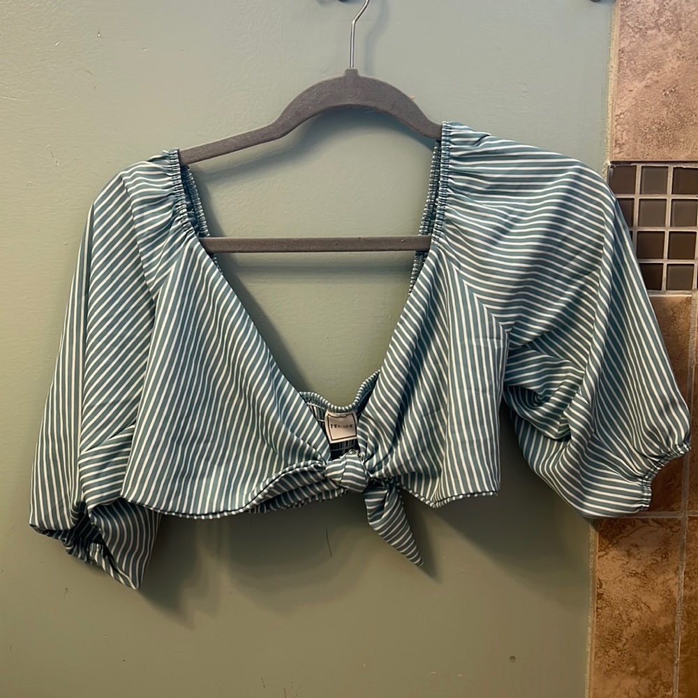 Blue and white striped Cropped top
